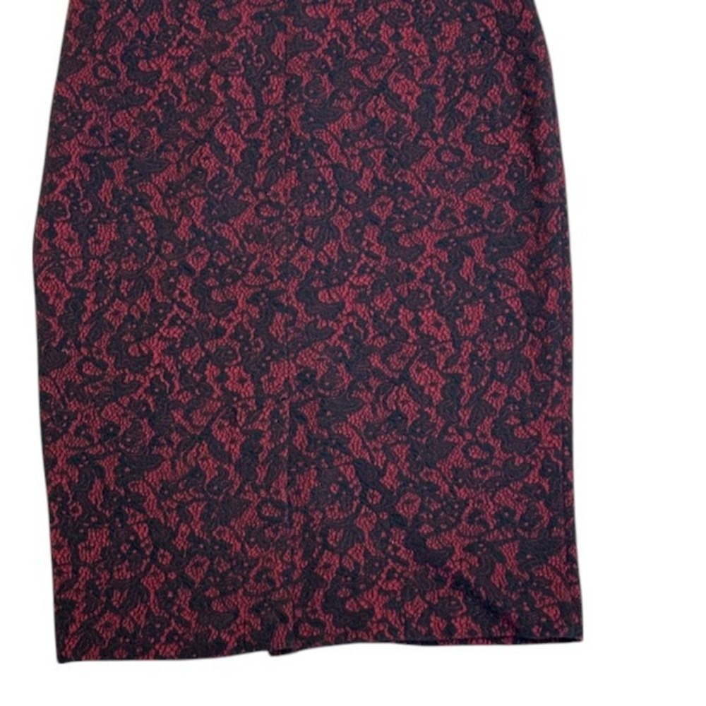 Michael Kors Bodycon Dress Sleeveless V-Neck Burgundy Black Pattern Lace Size 2 - Picture 13 of 16